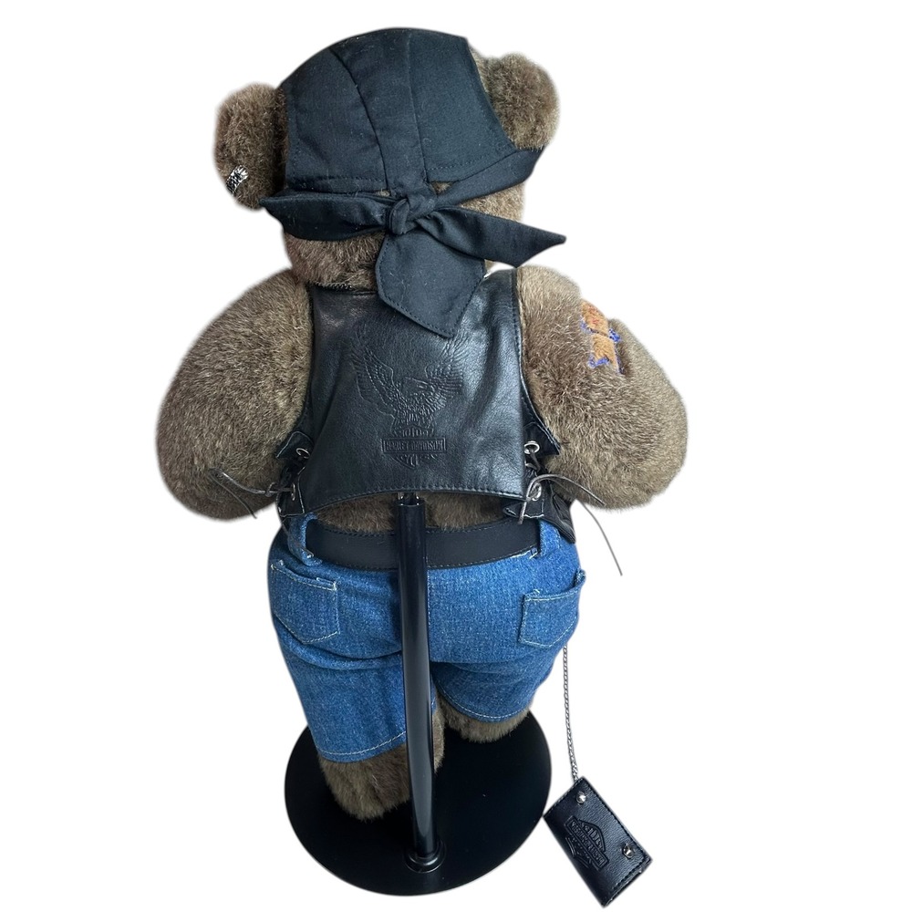Franklin Mint Harley Davidson Plush Bear Biker Outfit Studded Vest Wallet Key - Picture 11 of 16